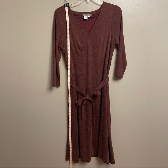 Isabella Bird Sweater Dress Burgundy wool angora hair tie waist size Large - Picture 6 of 11